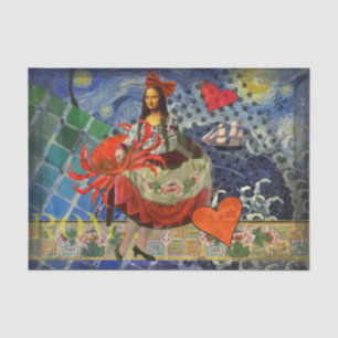 Papel De Seda Collage Noche Estrellada de Mona Lisa: Surrealista