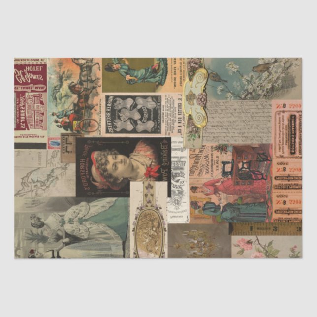 Papel De Seda Collage publicitario de época Decoupage ShabbyChic (Anverso)
