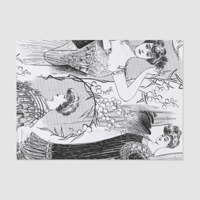 Papel De Seda Collage retro del ilustracion de la moda (Anverso)