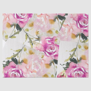 Papel de seda - Collage Rosas Rosadas Acuarelas