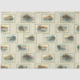 Papel De Seda Collage rústico del paisaje invernal