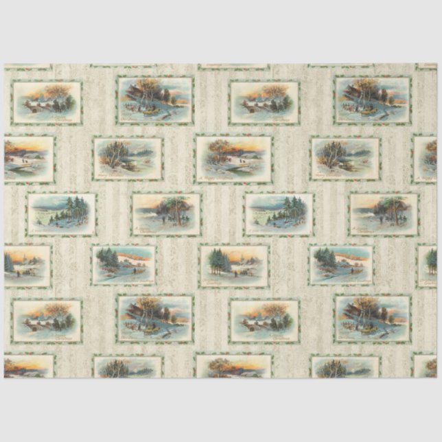 Papel De Seda Collage rústico del paisaje invernal (Anverso)