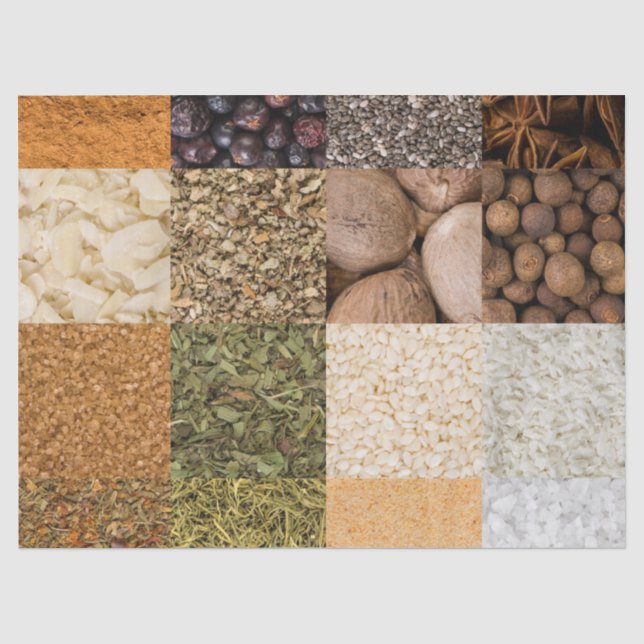 Papel De Seda Collage set de especias e ingredientes alimentario (Anverso)