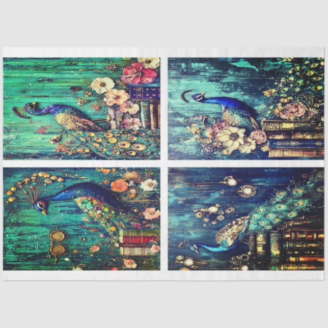 Papel De Seda Collage turquesa de pavo real por Elsie Lane (Anverso)