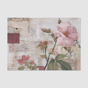 Papel De Seda Collage Vintage Rosa Floral Rosa