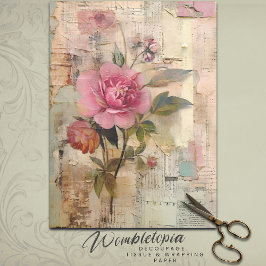 Papel De Seda Collage Vintage Rosa Rosa Ephemera Decoupage