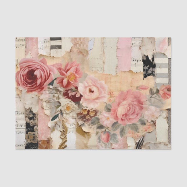 Papel De Seda Collage with Painted Flowers and Torn Paper (Anverso)