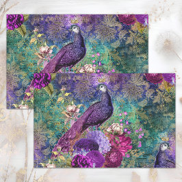 PAPEL DE SEDA COLLAJE DECOUPAGE FLORAL PAVO MORADO ROSA