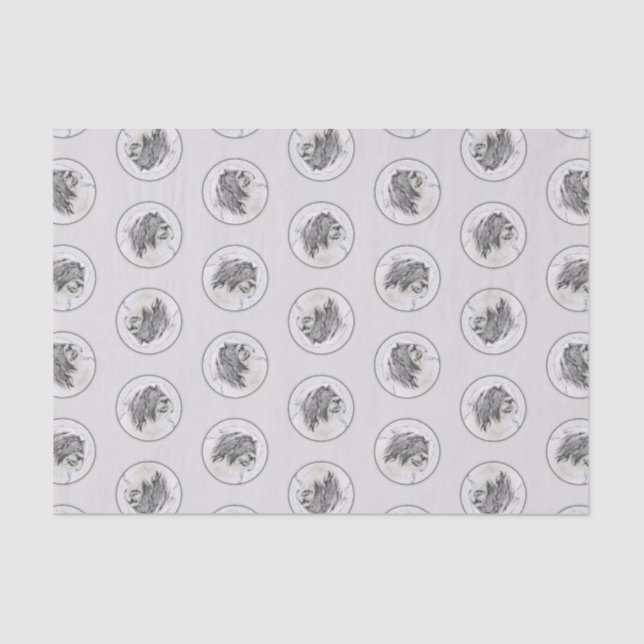 Papel De Seda Collie Beardie Black Drawing Cute Dog Art (Anverso)