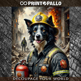 Papel De Seda Collie de frontera actuando como bombero -