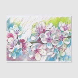 Papel De Seda Color de agua azul rosa de cerezo blanco moderno