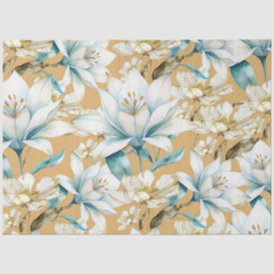 Papel De Seda Color de agua botánico azul lirio dorado floral