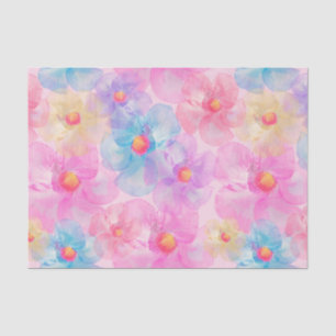 Papel De Seda Color de agua rosa, azul, flores amarillas pastele