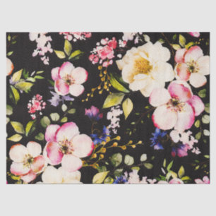 Papel De Seda Color de agua rosa Rozas amarillas fondo negro