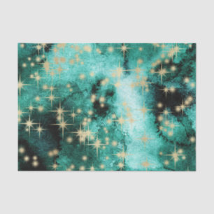 Papel De Seda Color de agua verde con explosión de estrella dora