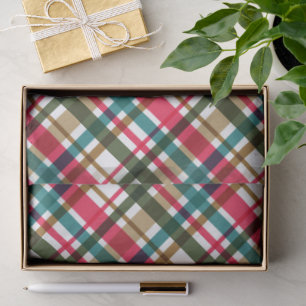 Papel De Seda Colores de Navidad a Cuadros Rojo Verde Marrón Azu