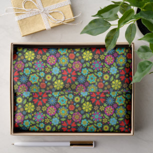 Papel De Seda Colores Neón Sobre Patrón Floral Retro Sin Costura