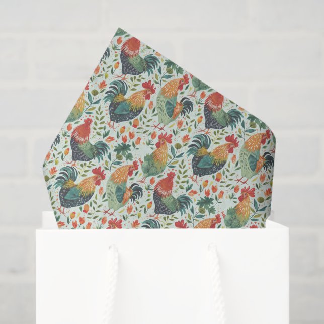 Papel De Seda Colorful Chicken Art Pattern Background (Bolsa de regalo)