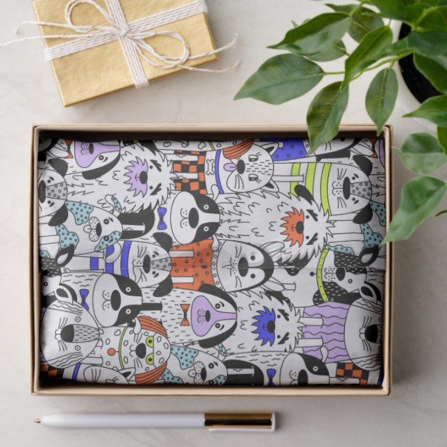 Papel De Seda Colorful Dog Crowd Pattern (Regalo )