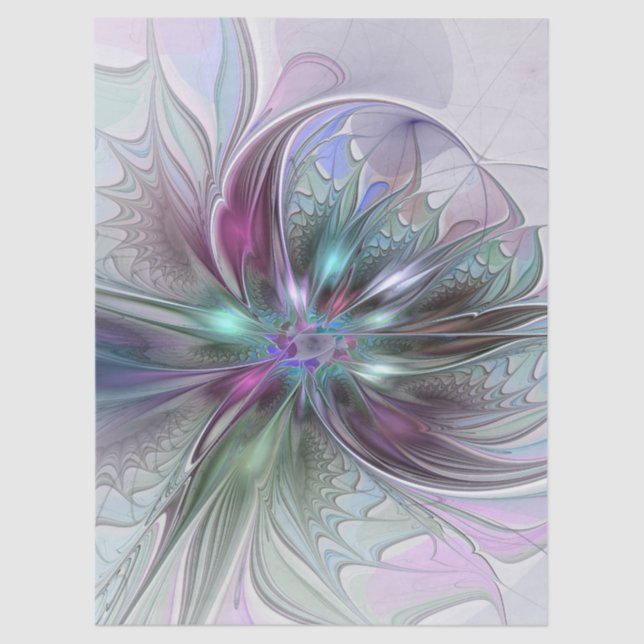 Papel De Seda Colorful Fantasy Abstract Modern Fractal Flower (Anverso)