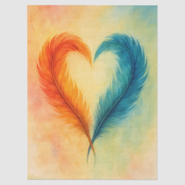Papel De Seda Colorful Feather Heart Watercolor Art (Anverso)
