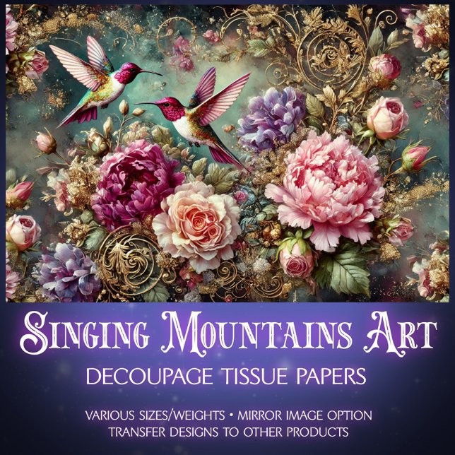 Papel De Seda Colorful Hummingbirds & Antique Roses Decoupage  (Subido por el creador)