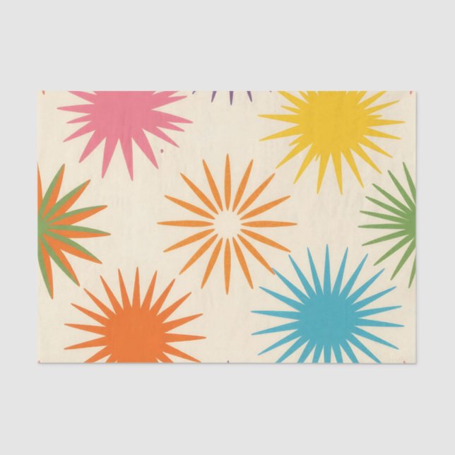 Papel De Seda Colorful Mid Century Starburst Pattern (Anverso)