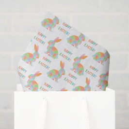 Papel De Seda Colorful Watercolor Bunnies And Happy Easter Text