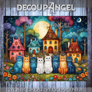 Papel De Seda Colorida escena de la aldea con deshielo de gatos