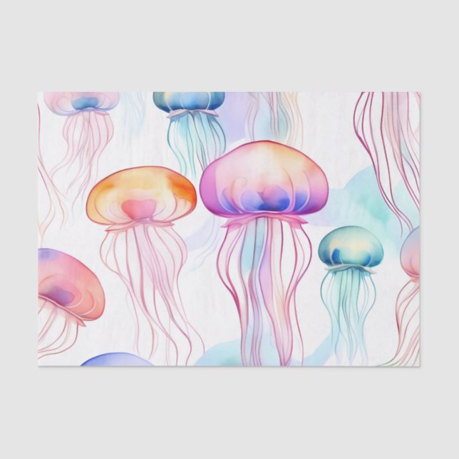 Papel De Seda Colorida medusa de acuarela abstracta (Anverso)