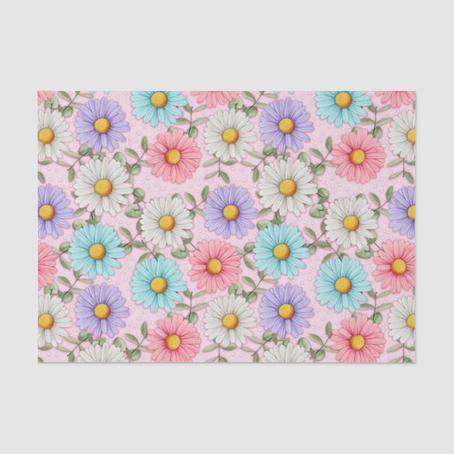 Papel De Seda Coloridas flores de margarita rosadas (Anverso)