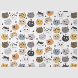 Papel De Seda Colorido Cute Funny Cats & Paw Pattern