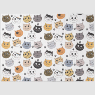 Papel De Seda Colorido Cute Funny Cats & Paw Pattern
