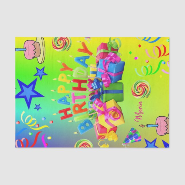 Papel de seda colorido feliz cumpleaños (Anverso)