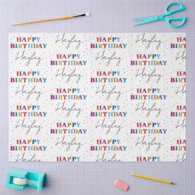Papel De Seda Colorido Happy Birthday Custom Name Confetti (Artesanía)
