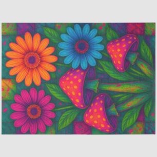 Papel De Seda Colorido hongo y diseño floral de margarita