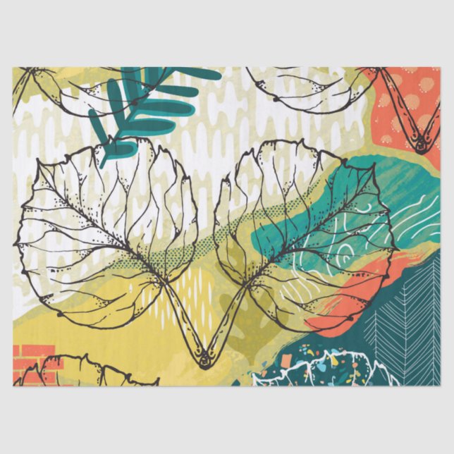 Papel De Seda Colorido Patrón de parches y hojas (Anverso)