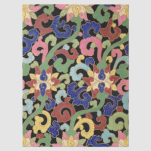 Papel De Seda Colorido patrón floral de chinoiserie sobre negro