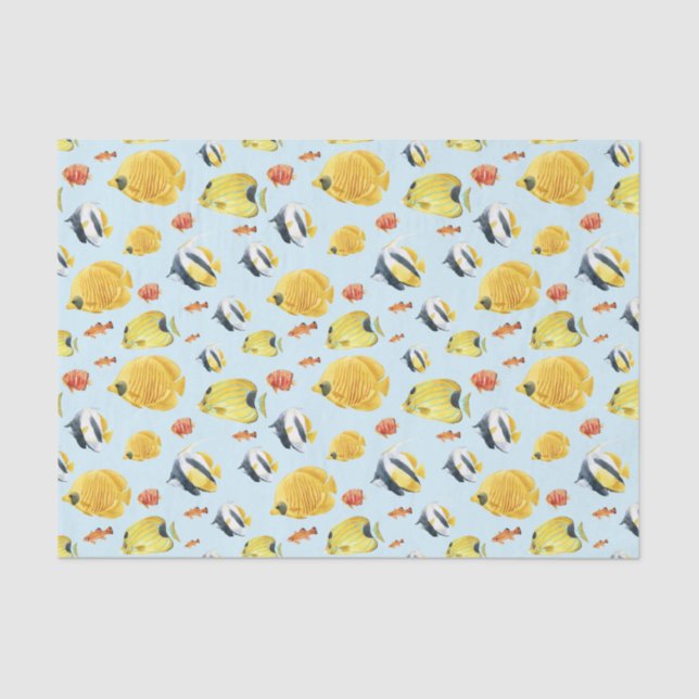 Papel De Seda Colorido Pescado Tropical Vida Marina Azul (Anverso)