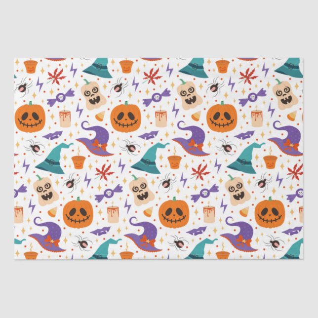 Papel De Seda Colorido Spooky Halloween Símbolos Patrón (Anverso)