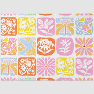 Papel De Seda Colorido Tile Floral Botánico Folk Whimsical