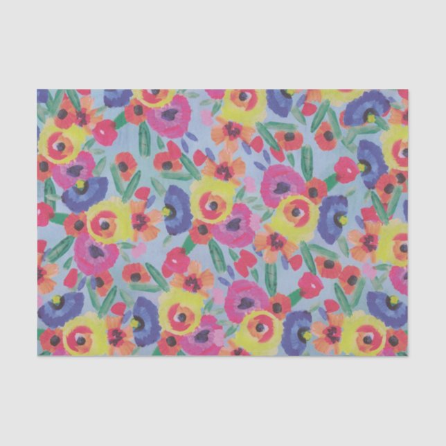 Papel De Seda Colorido vibrante acuarela Floral botánica (Anverso)