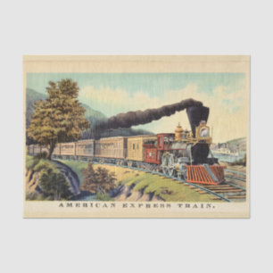 Papel De Seda Colorido Vintage Steam Train Art, postal
