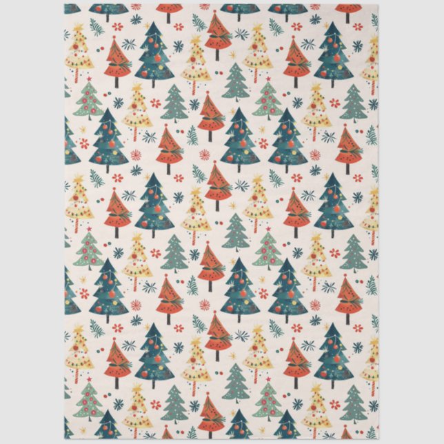 Papel De Seda Colourful Christmas Pine Trees Seamless Pattern (Anverso)