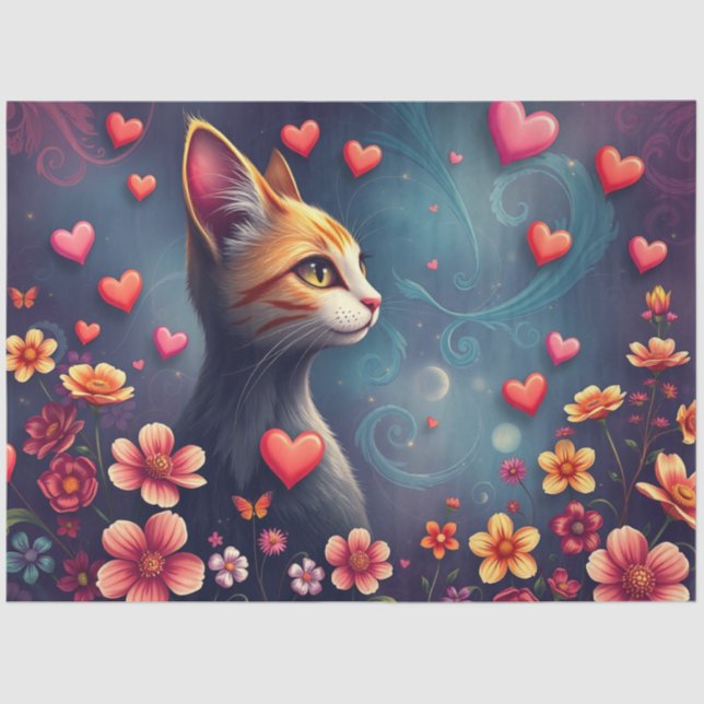 Papel De Seda Colourful Romantic Cats Tissue Paper (Anverso)