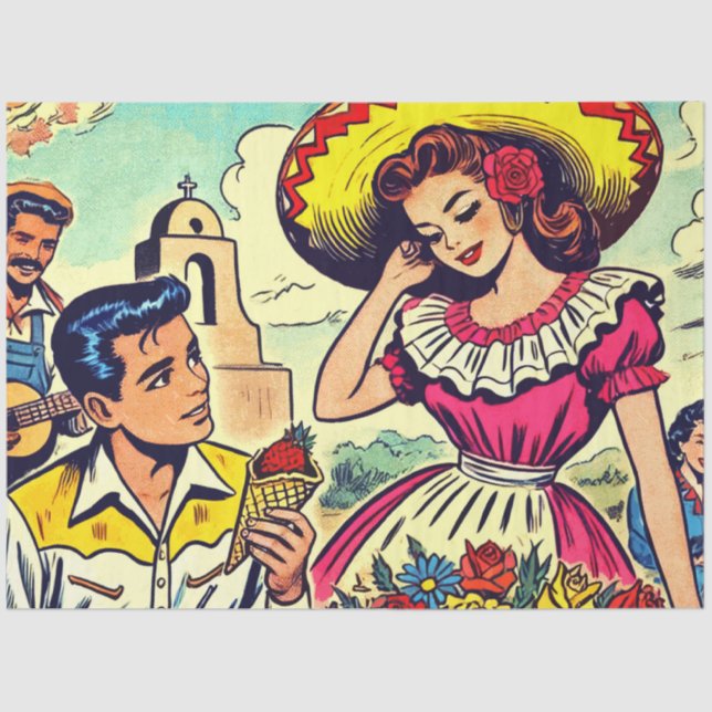 Papel De Seda Comic De Pareja De Amor Retro (Anverso)