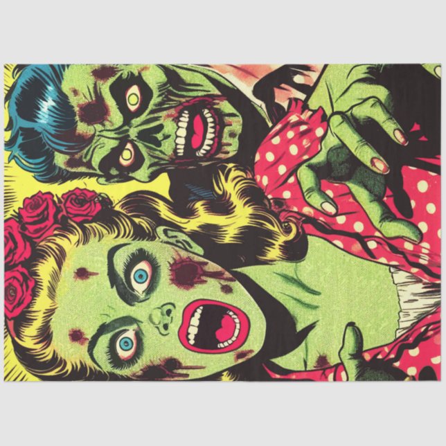 Papel De Seda Comics retro de parejas zombi (Anverso)