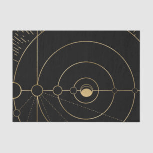 Papel De Seda Compás lunar negro dorado fases lunares