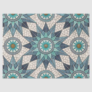 Papel De Seda Compás Mosaico de Vidrio Teñido Índigo Turquesa – 