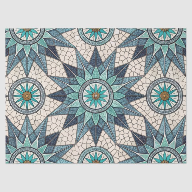Papel De Seda Compás Mosaico de Vidrio Teñido Índigo Turquesa –  (Anverso)